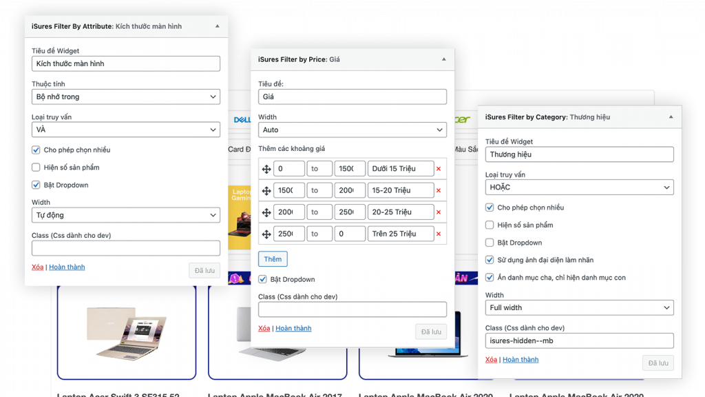 Hỗ trợ nhiều widget để lọc