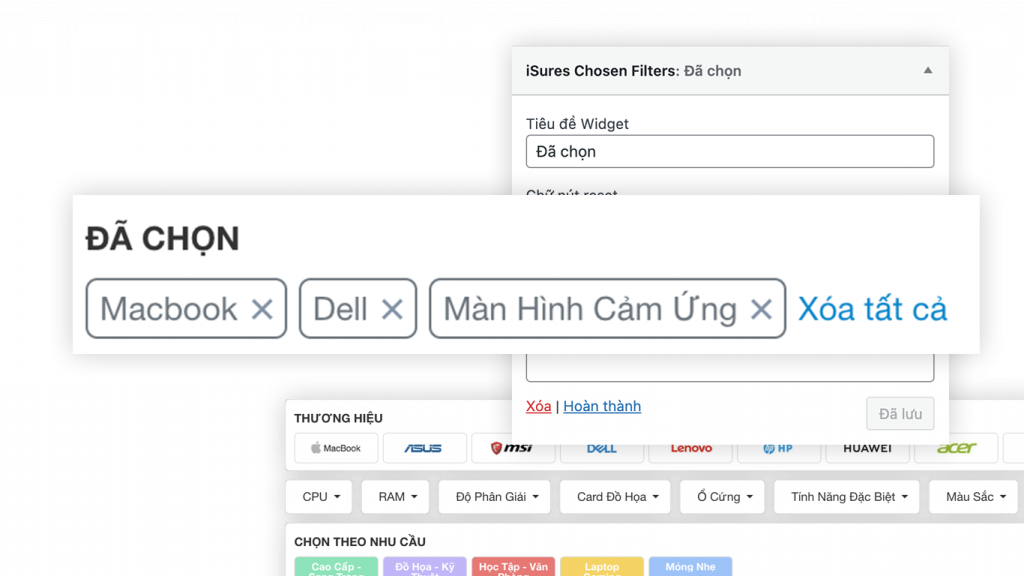 Reset hoặc xoá tuỳ chọn đã chọn