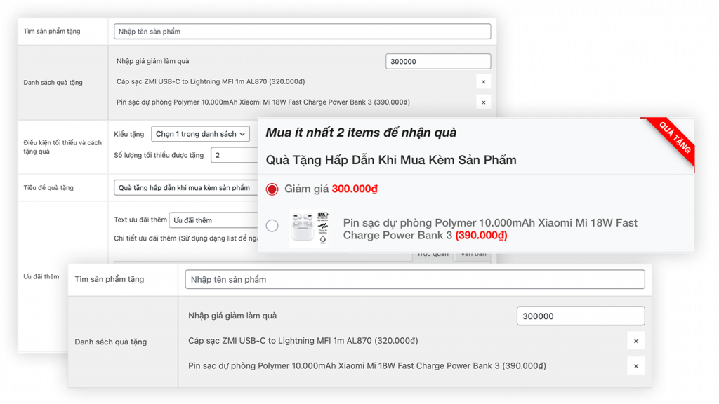 Tìm và chọn sản phẩm tặng kèm