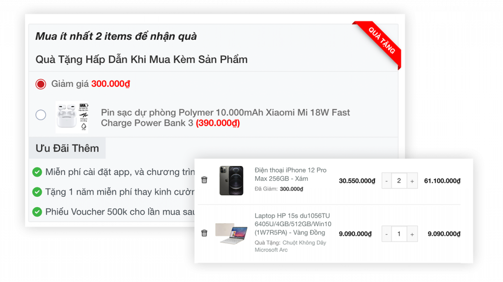 Tặng sản phẩm khi thoả yêu cầu
