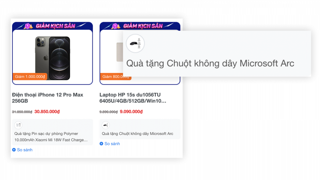 Hiển thị quà tặng đối với các sản phẩm có quà tại trang danh mục